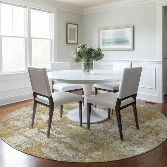 Addison Rugs Chantille Indoor/Outdoor Transitional Abstract Gold Washable Round Rug, 8' x 8'