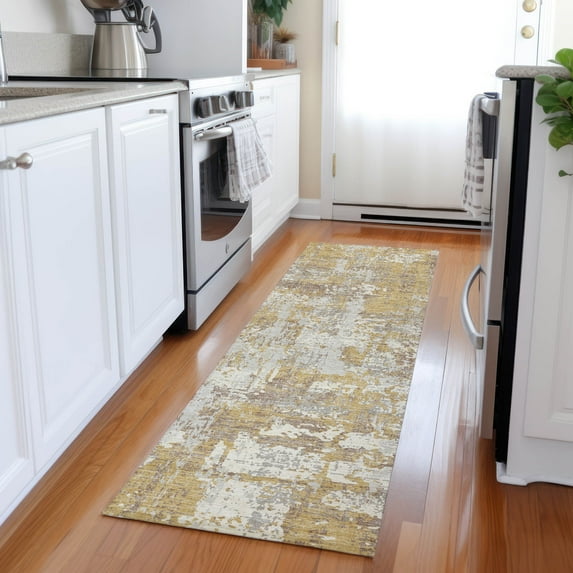 Addison Rugs Chantille Indoor/Outdoor Transitional Abstract Gold Washable Runner Rug, 2'3" x 7'6"