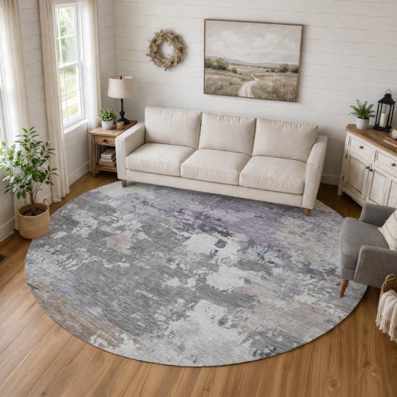 Addison Rugs Chantille Indoor/Outdoor Transitional Abstract Gray Machine Washable Round Rug, 8' x 8'
