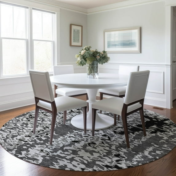 Addison Rugs Chantille Indoor/Outdoor Transitional Abstract Gray Washable Round Rug, 8' x 8'