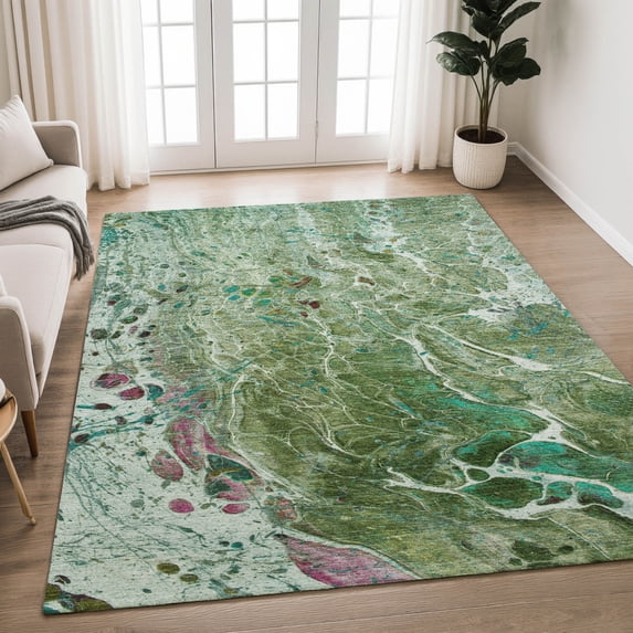 Addison Rugs Chantille Indoor/Outdoor Transitional Abstract Green Machine Washable Rectangle Rug, 8' x 10'