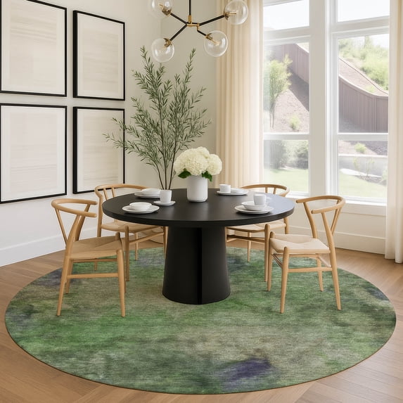 Addison Rugs Chantille Indoor/Outdoor Transitional Abstract Green Machine Washable Round Rug, 8' x 8'