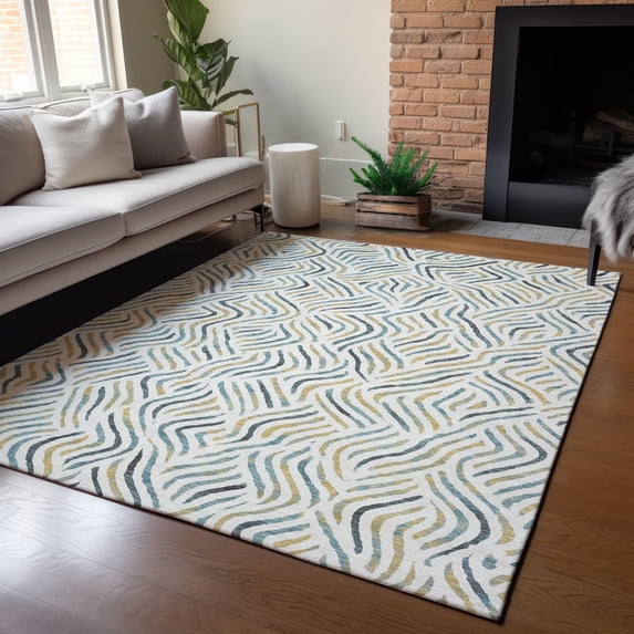 Addison Rugs Chantille Indoor/Outdoor Transitional Abstract Ivory Machine Washable Rectangle Rug, 5' x 7'6"