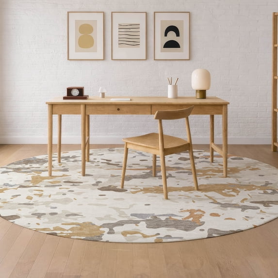 Addison Rugs Chantille Indoor/Outdoor Transitional Abstract Ivory Machine Washable Round Rug, 8' x 8'