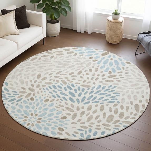 Addison Rugs Chantille Indoor/Outdoor Transitional Abstract Ivory Machine Washable Round Rug, 8' x 8'