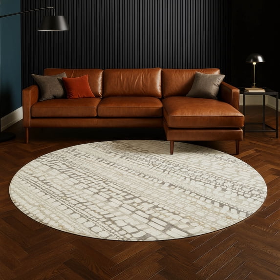 Addison Rugs Chantille Indoor/Outdoor Transitional Abstract Ivory Machine Washable Round Rug, 8' x 8'