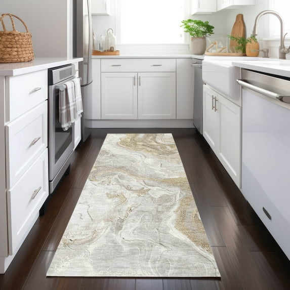 Addison Rugs Chantille Indoor/Outdoor Transitional Abstract Ivory Washable Runner Rug, 2'3" x 7'6"