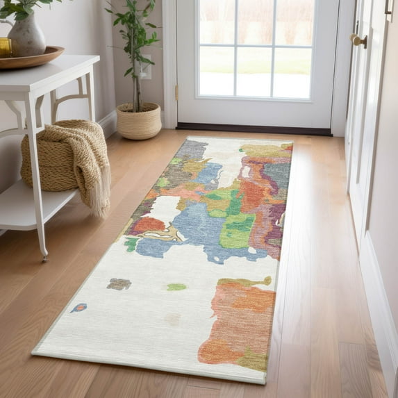 Addison Rugs Chantille Indoor/Outdoor Transitional Abstract Ivory Washable Runner Rug, 2'3" x 7'6"