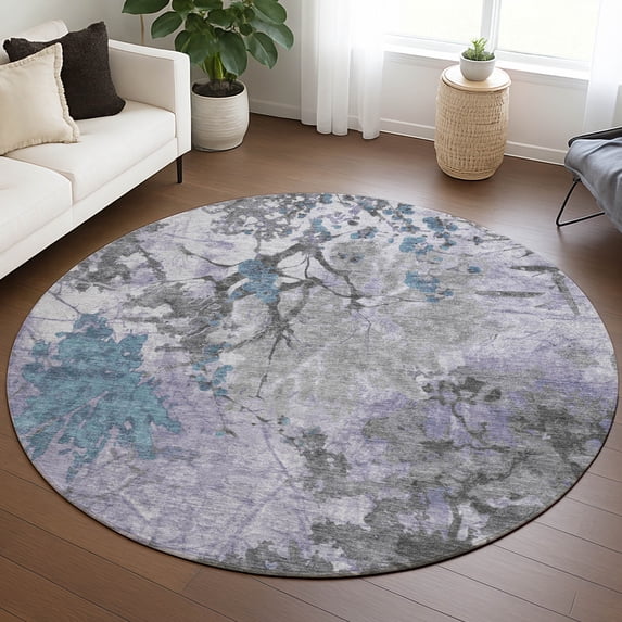 Addison Rugs Chantille Indoor/Outdoor Transitional Abstract Lavender Machine Washable Round Rug, 8' x 8'