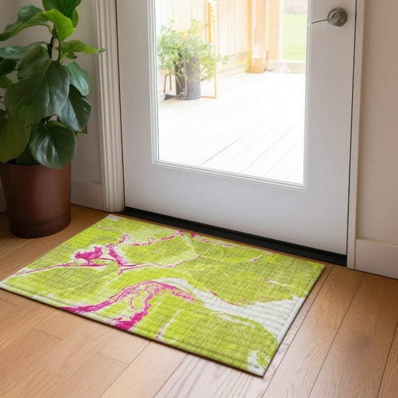 Addison Rugs Chantille Indoor/Outdoor Transitional Abstract Lime Washable Rectangle Rug, 1'8" x 2'6"