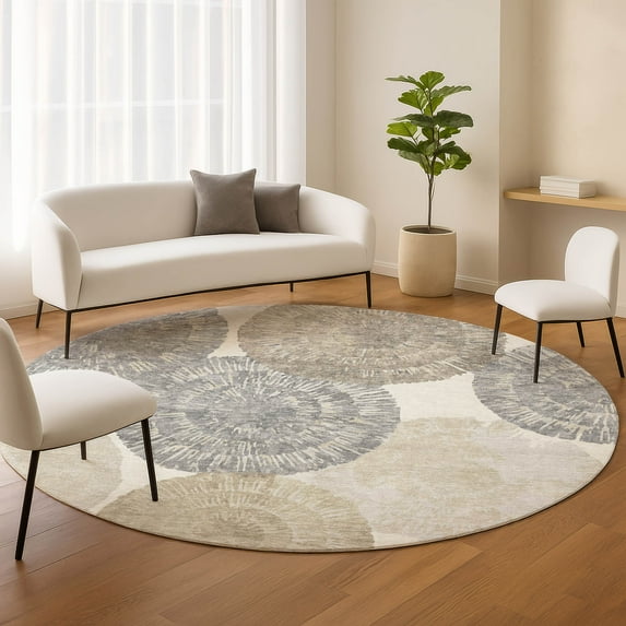 Addison Rugs Chantille Indoor/Outdoor Transitional Abstract Linen Machine Washable Round Rug, 8' x 8'
