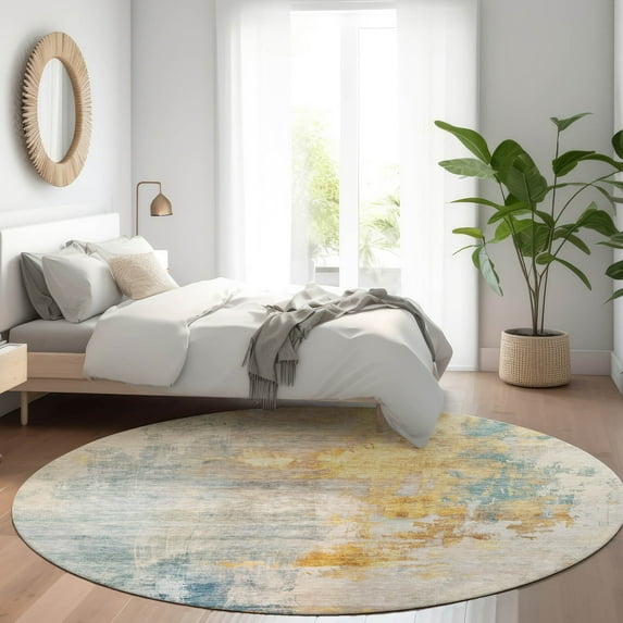 Addison Rugs Chantille Indoor/Outdoor Transitional Abstract Linen Washable Round Rug, 8' x 8'
