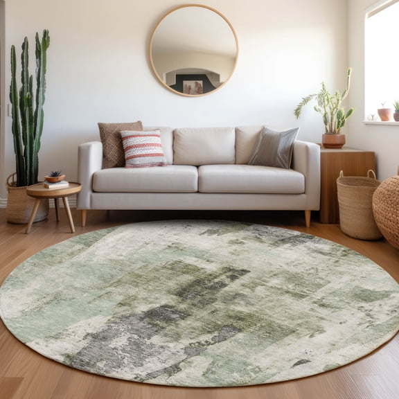 Addison Rugs Chantille Indoor/Outdoor Transitional Abstract Mint Washable Round Rug, 8' x 8'