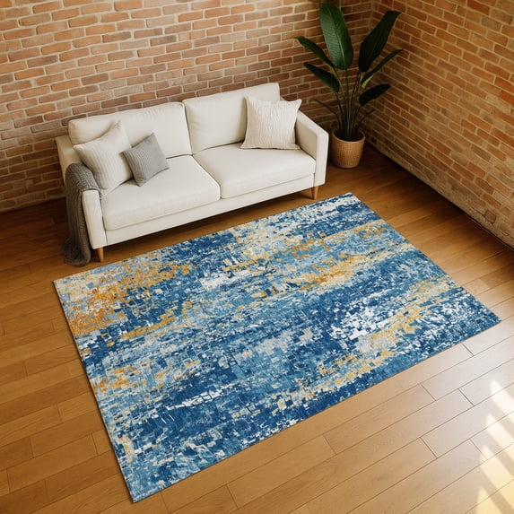 Addison Rugs Chantille Indoor/Outdoor Transitional Abstract Navy Machine Washable Rectangle Rug, 10' x 14'