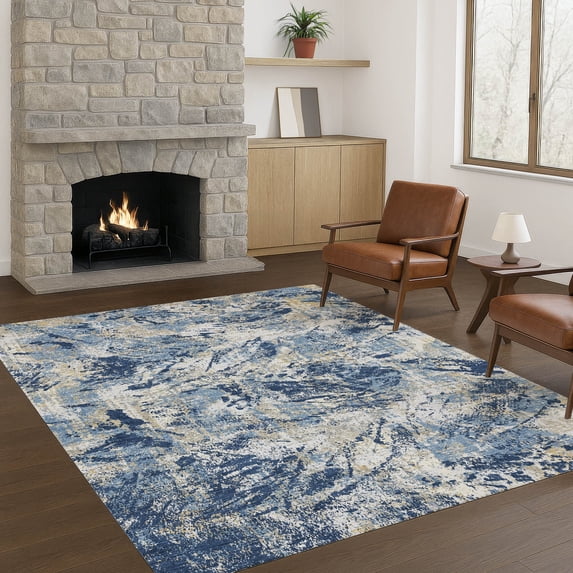 Addison Rugs Chantille Indoor/Outdoor Transitional Abstract Navy Machine Washable Rectangle Rug, 10' x 14'