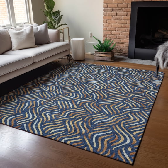 Addison Rugs Chantille Indoor/Outdoor Transitional Abstract Navy Machine Washable Rectangle Rug, 8' x 10'
