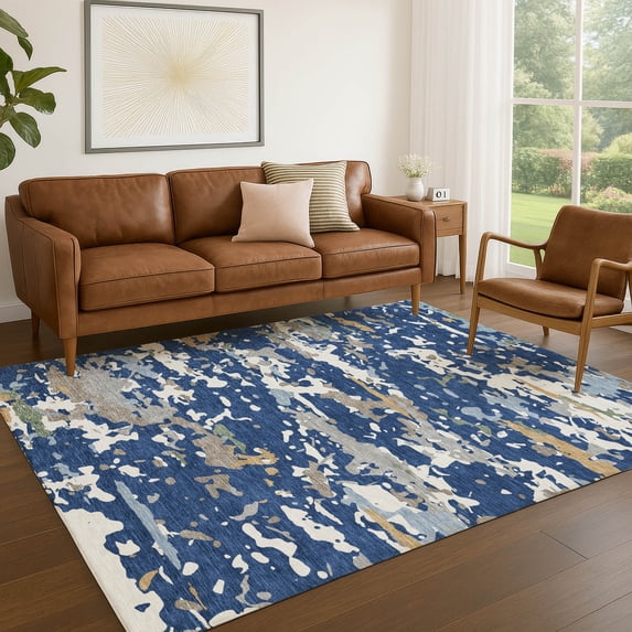 Addison Rugs Chantille Indoor/Outdoor Transitional Abstract Navy Machine Washable Rectangle Rug, 9' x 12'