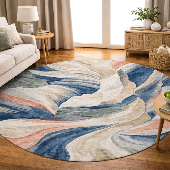 Addison Rugs Chantille Indoor/Outdoor Transitional Abstract Navy Machine Washable Round Rug, 8' x 8'