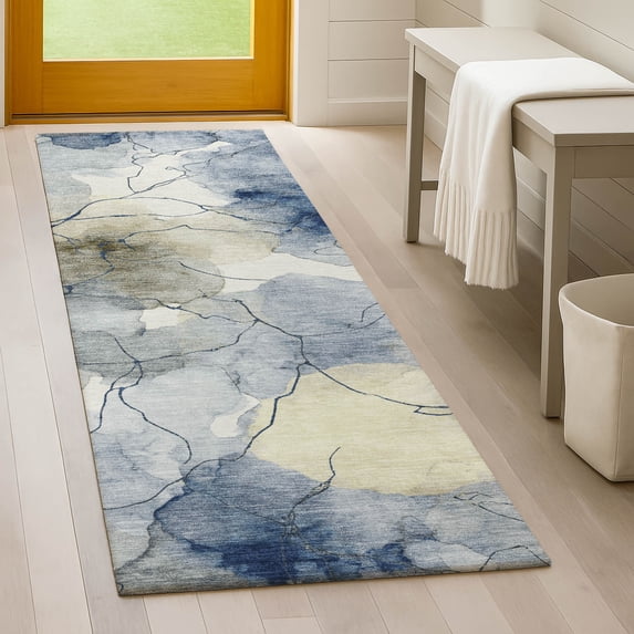 Addison Rugs Chantille Indoor/Outdoor Transitional Abstract Navy Machine Washable Runner Rug, 2'3" x 7'6"