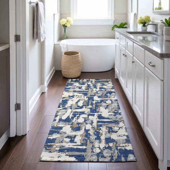 Addison Rugs Chantille Indoor/Outdoor Transitional Abstract Navy Machine Washable Runner Rug, 2'3" x 7'6"