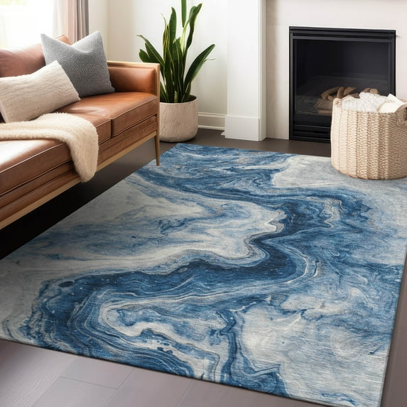 Addison Rugs Chantille Indoor/Outdoor Transitional Abstract Navy Washable Rectangle Rug, 3' x 5'