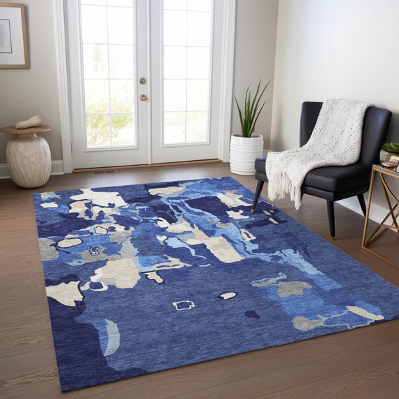 Addison Rugs Chantille Indoor/Outdoor Transitional Abstract Navy Washable Rectangle Rug, 5' x 7'6"