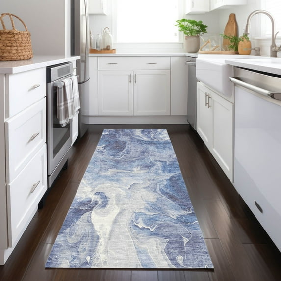 Addison Rugs Chantille Indoor/Outdoor Transitional Abstract Navy Washable Runner Rug, 2'3" x 7'6"