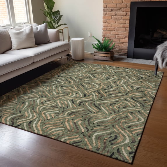 Addison Rugs Chantille Indoor/Outdoor Transitional Abstract Olive Machine Washable Rectangle Rug, 3' x 5'