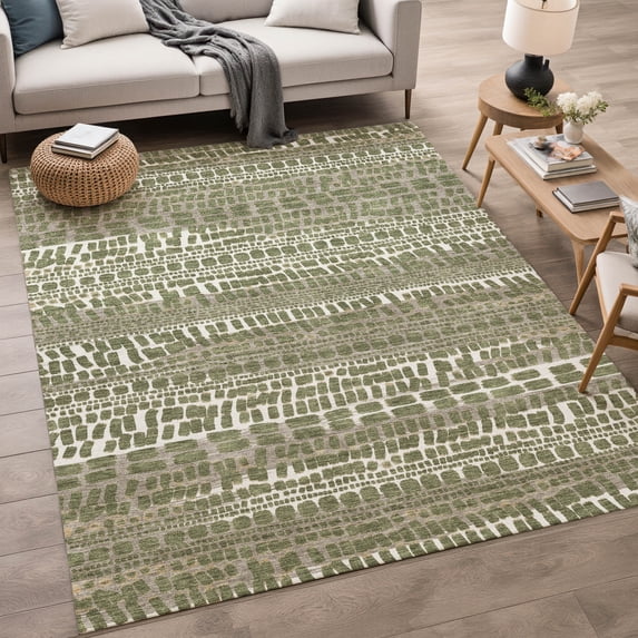 Addison Rugs Chantille Indoor/Outdoor Transitional Abstract Olive Machine Washable Rectangle Rug, 3' x 5'