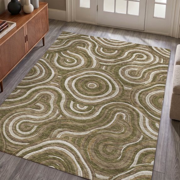 Addison Rugs Chantille Indoor/Outdoor Transitional Abstract Olive Machine Washable Rectangle Rug, 5' x 7'6"
