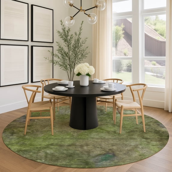 Addison Rugs Chantille Indoor/Outdoor Transitional Abstract Olive Machine Washable Round Rug, 8' x 8'