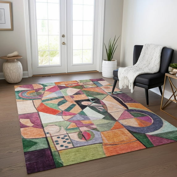 Addison Rugs Chantille Indoor/Outdoor Transitional Abstract Orange Machine Washable Rectangle Rug, 3' x 5'