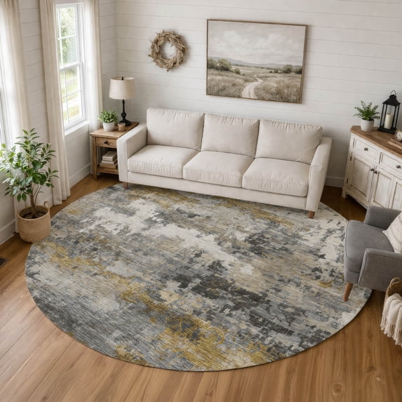 Addison Rugs Chantille Indoor/Outdoor Transitional Abstract Pewter Machine Washable Round Rug, 8' x 8'