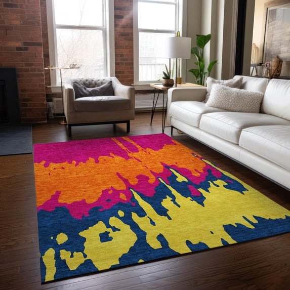 Addison Rugs Chantille Indoor/Outdoor Transitional Abstract Pink Washable Rectangle Rug, 8' x 10'