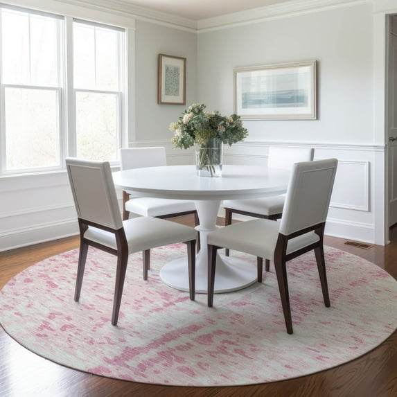 Addison Rugs Chantille Indoor/Outdoor Transitional Abstract Pink Washable Round Rug, 8' x 8'