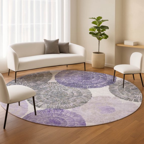 Addison Rugs Chantille Indoor/Outdoor Transitional Abstract Plum Machine Washable Round Rug, 8' x 8'