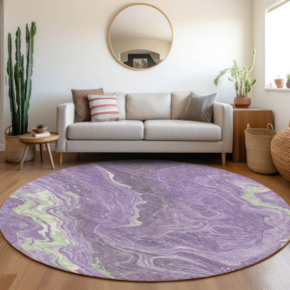 Addison Rugs Chantille Indoor/Outdoor Transitional Abstract Purple Washable Round Rug, 8' x 8'