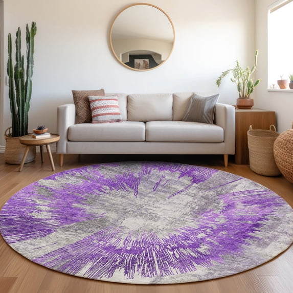 Addison Rugs Chantille Indoor/Outdoor Transitional Abstract Purple Washable Round Rug, 8' x 8'