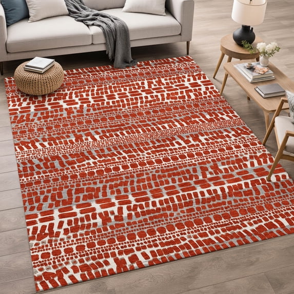 Addison Rugs Chantille Indoor/Outdoor Transitional Abstract Red Machine Washable Rectangle Rug, 10' x 14'