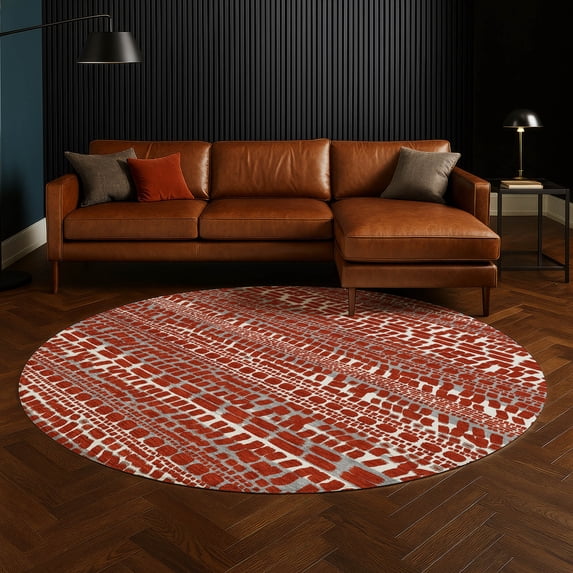 Addison Rugs Chantille Indoor/Outdoor Transitional Abstract Red Machine Washable Round Rug, 8' x 8'
