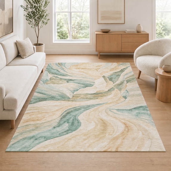 Addison Rugs Chantille Indoor/Outdoor Transitional Abstract Seafoam Machine Washable Rectangle Rug, 5' x 7'6"