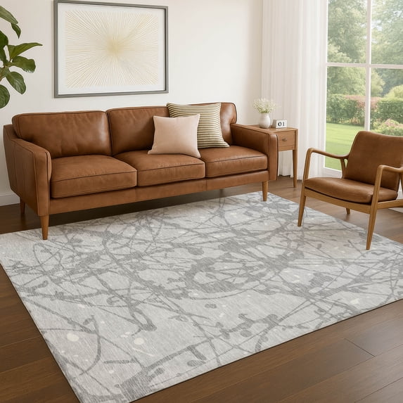 Addison Rugs Chantille Indoor/Outdoor Transitional Abstract Silver Machine Washable Rectangle Rug, 3' x 5'