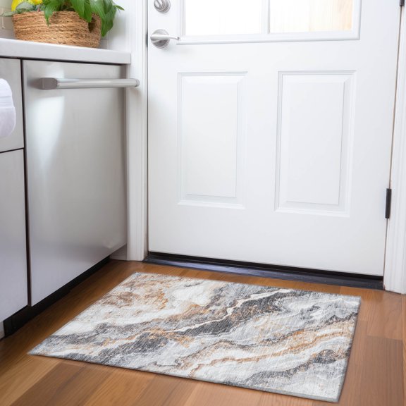 Addison Rugs Chantille Indoor/Outdoor Transitional Abstract Silver Washable Rectangle Rug, 1'8" x 2'6"