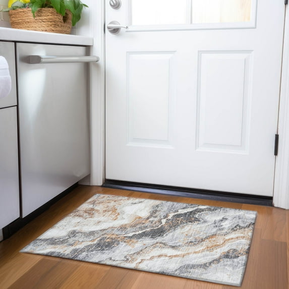 Addison Rugs Chantille Indoor/Outdoor Transitional Abstract Silver Washable Rectangle Rug, 1'8" x 2'6"