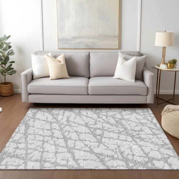 Addison Rugs Chantille Indoor/Outdoor Transitional Abstract Silver Washable Rectangle Rug, 8' x 10'