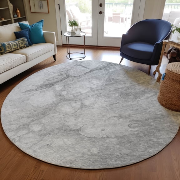 Addison Rugs Chantille Indoor/Outdoor Transitional Abstract Silver Washable Round Rug, 8' x 8'