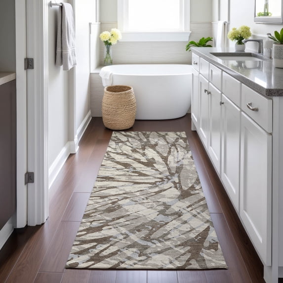 Addison Rugs Chantille Indoor/Outdoor Transitional Abstract Taupe Machine Washable Runner Rug, 2'3" x 7'6"
