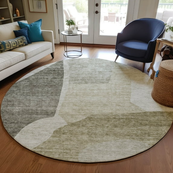 Addison Rugs Chantille Indoor/Outdoor Transitional Abstract Taupe Washable Round Rug, 8' x 8'