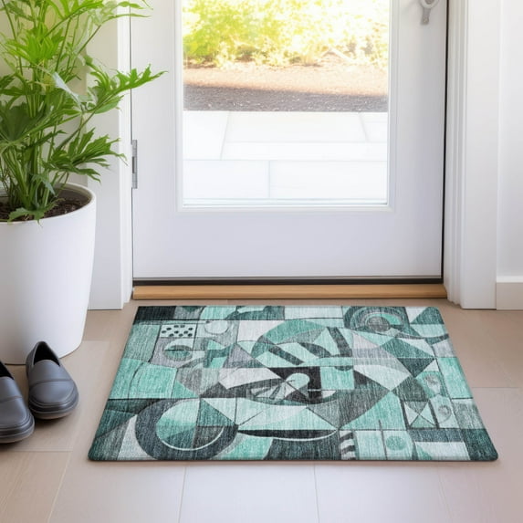 Addison Rugs Chantille Indoor/Outdoor Transitional Abstract Teal Machine Washable Rectangle Rug, 1'8" x 2'6"