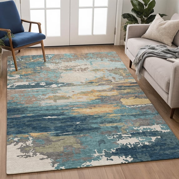 Addison Rugs Chantille Indoor/Outdoor Transitional Abstract Teal Machine Washable Rectangle Rug, 3' x 5'